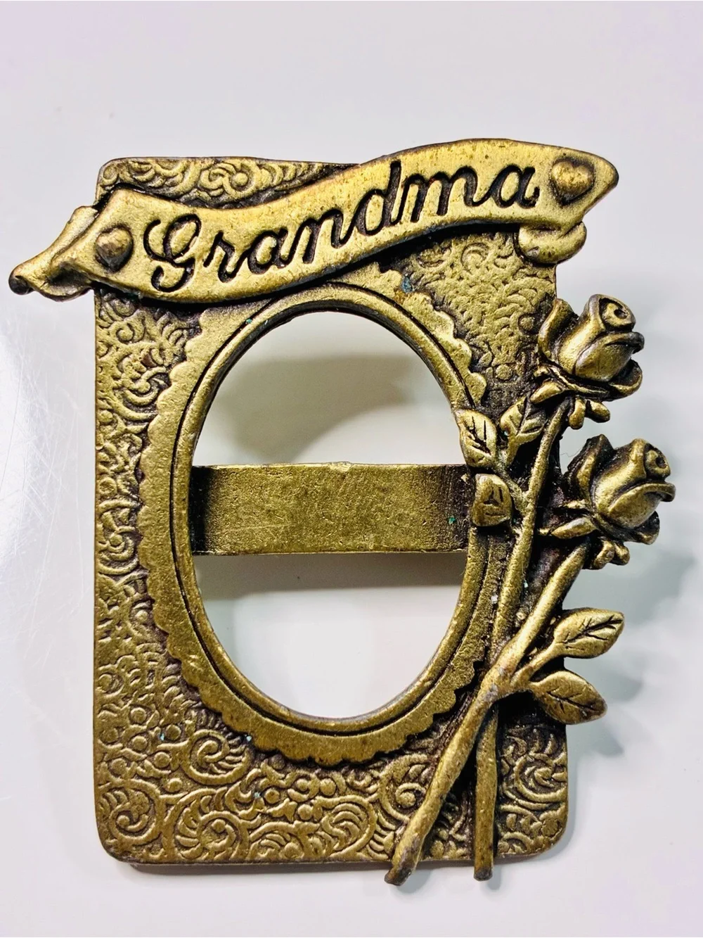 Grandma Gold Floral Frame Brooch